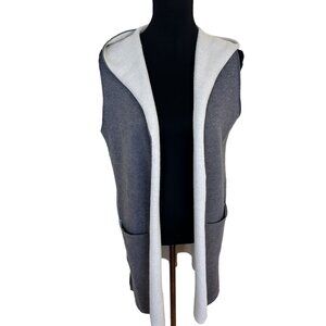 Oliver Womens Grey & White Sleeveless Hooded Vest With Pockets Long Cozy